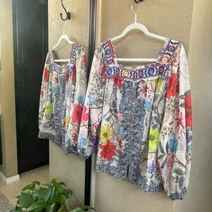 Johnny Was Silk Multicolor Floral Blouse